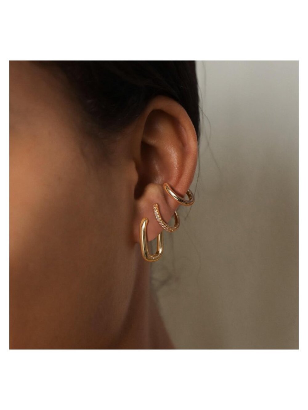 14K Gold Plated Chunky Hoop Earrings Set Huggie Hypoallergenic - Picture 2 of 5
